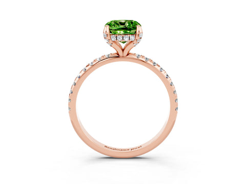 Rose gold Cushion Cut Diamond Solitaire Ring with Four-Prong Setting and Pavé Band_3