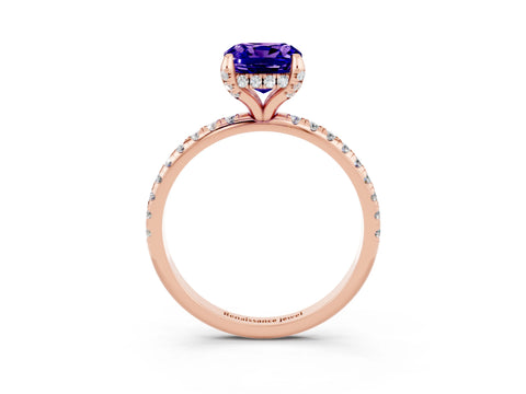 Rose gold Cushion Cut Diamond Solitaire Ring with Four-Prong Setting and Pavé Band_3