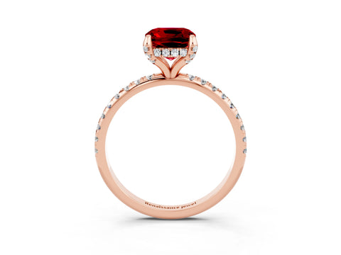Rose gold Cushion Cut Diamond Solitaire Ring with Four-Prong Setting and Pavé Band_3