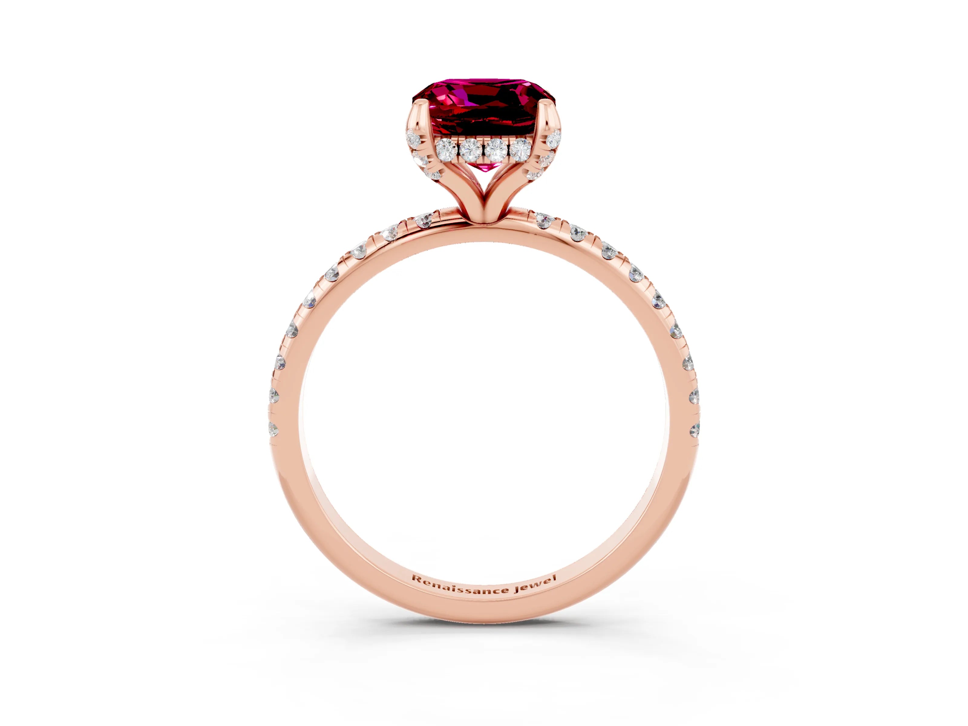 Rose gold Cushion Cut Diamond Solitaire Ring with Four-Prong Setting and Pavé Band_3