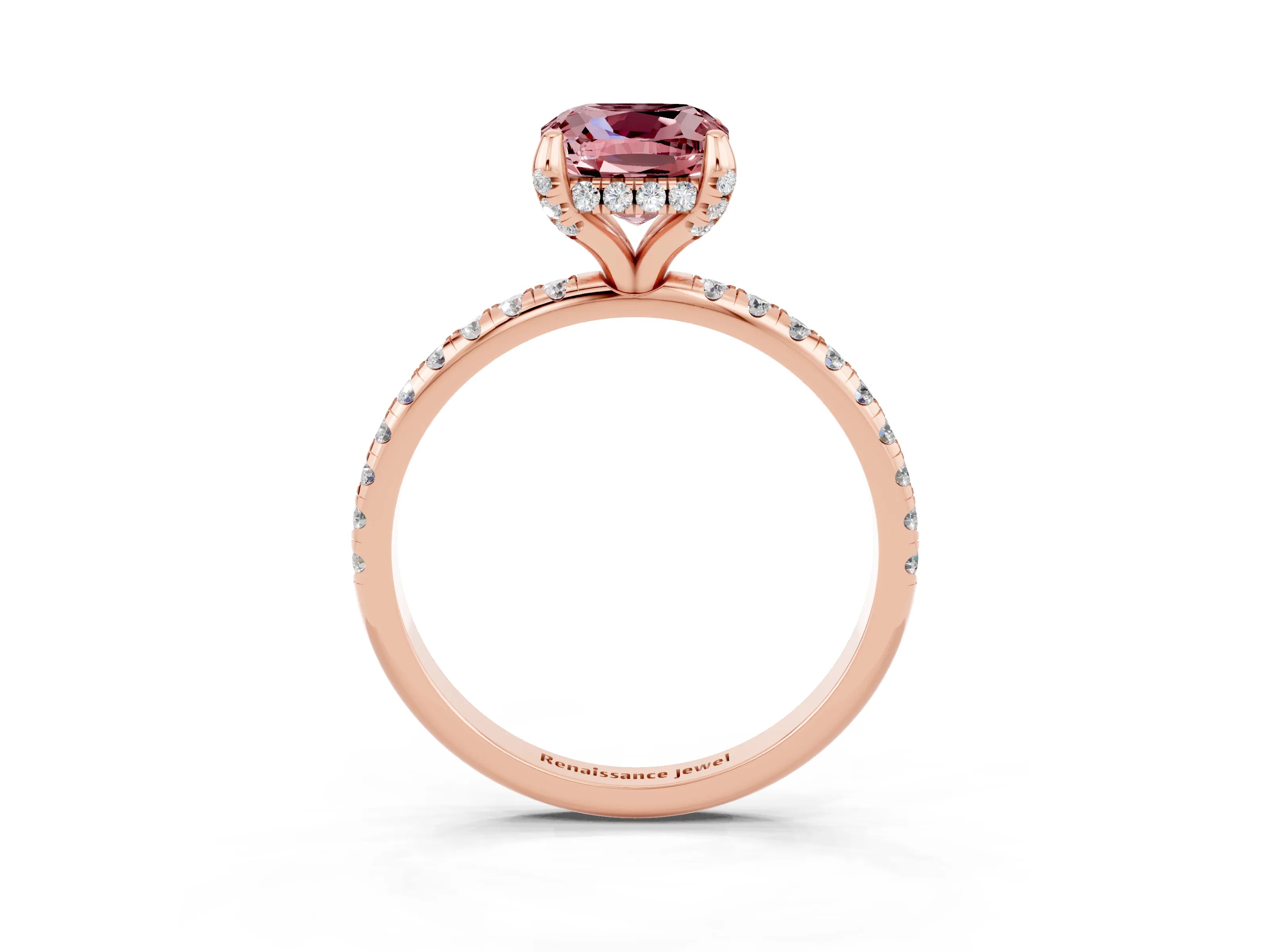 Rose gold Cushion Cut Diamond Solitaire Ring with Four-Prong Setting and Pavé Band_3