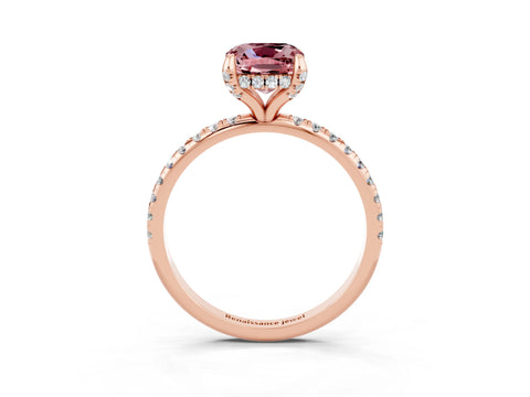 Rose gold Cushion Cut Diamond Solitaire Ring with Four-Prong Setting and Pavé Band_3