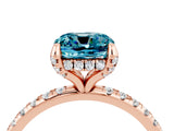 Rose gold Cushion Cut Diamond Solitaire Ring with Four-Prong Setting and Pavé Band_4