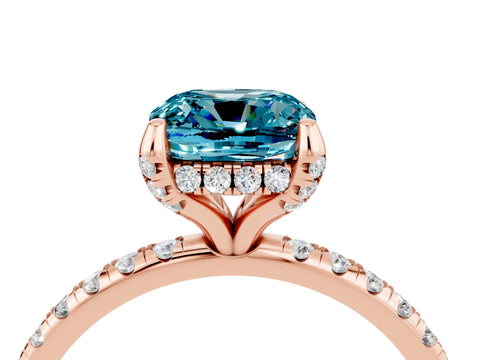 Rose gold Cushion Cut Diamond Solitaire Ring with Four-Prong Setting and Pavé Band_4