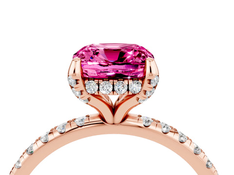 Rose gold Cushion Cut Diamond Solitaire Ring with Four-Prong Setting and Pavé Band_4