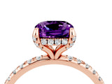Rose gold Cushion Cut Diamond Solitaire Ring with Four-Prong Setting and Pavé Band_4