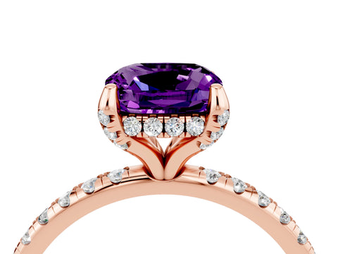 Rose gold Cushion Cut Diamond Solitaire Ring with Four-Prong Setting and Pavé Band_4