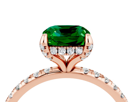 Rose gold Cushion Cut Diamond Solitaire Ring with Four-Prong Setting and Pavé Band_4