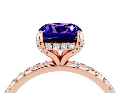 Rose gold Cushion Cut Diamond Solitaire Ring with Four-Prong Setting and Pavé Band_4
