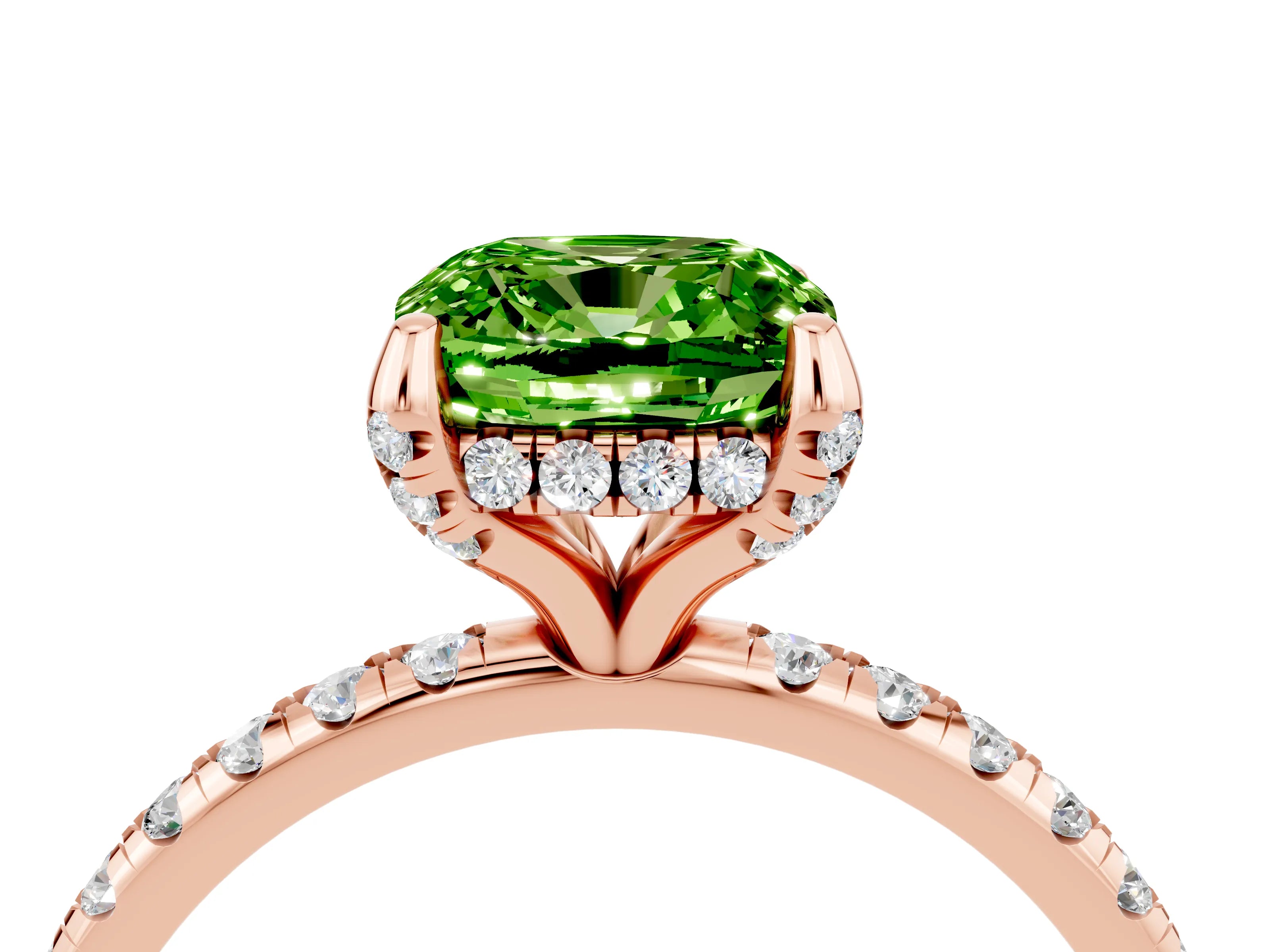 Rose gold Cushion Cut Diamond Solitaire Ring with Four-Prong Setting and Pavé Band_4