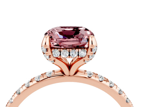 Rose gold Cushion Cut Diamond Solitaire Ring with Four-Prong Setting and Pavé Band_4