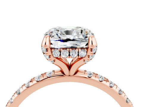 Rose gold Cushion Cut Diamond Solitaire Ring with Four-Prong Setting and Pavé Band_4