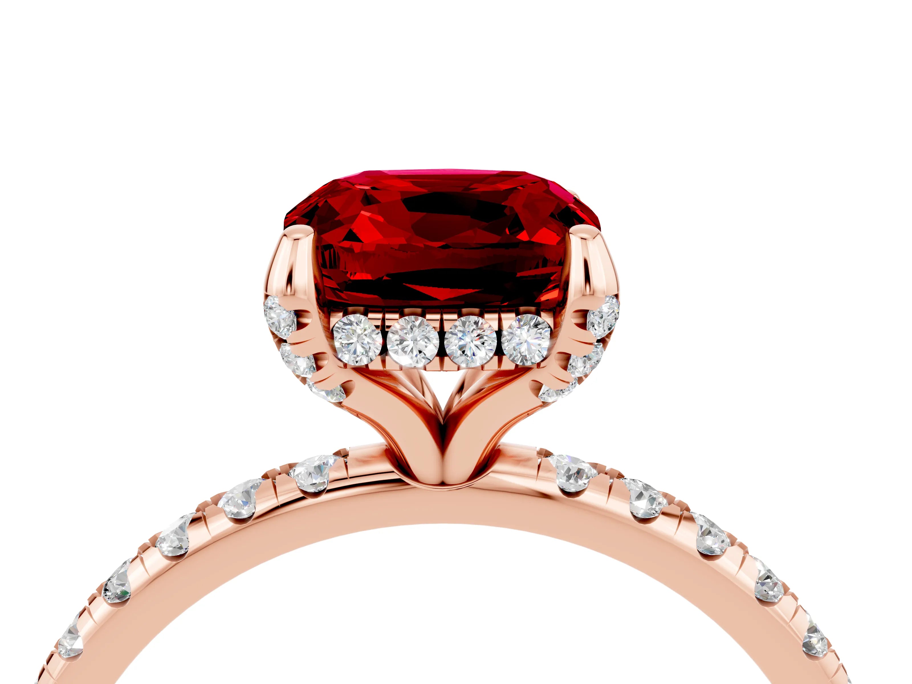 Rose gold Cushion Cut Diamond Solitaire Ring with Four-Prong Setting and Pavé Band_4