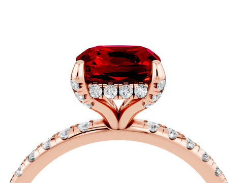 Rose gold Cushion Cut Diamond Solitaire Ring with Four-Prong Setting and Pavé Band_4