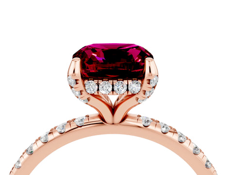 Rose gold Cushion Cut Diamond Solitaire Ring with Four-Prong Setting and Pavé Band_4