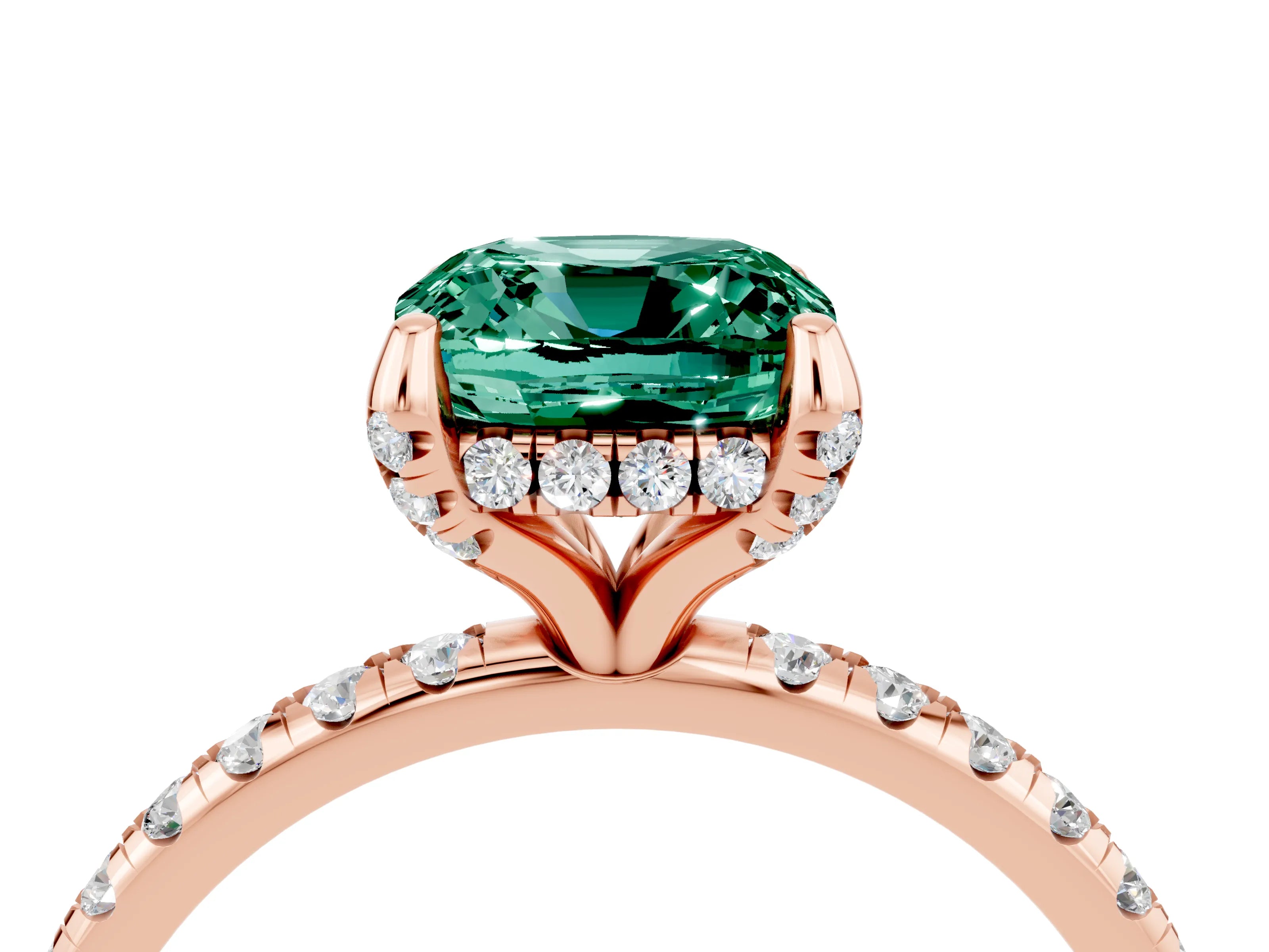 Rose gold Cushion Cut Diamond Solitaire Ring with Four-Prong Setting and Pavé Band_4