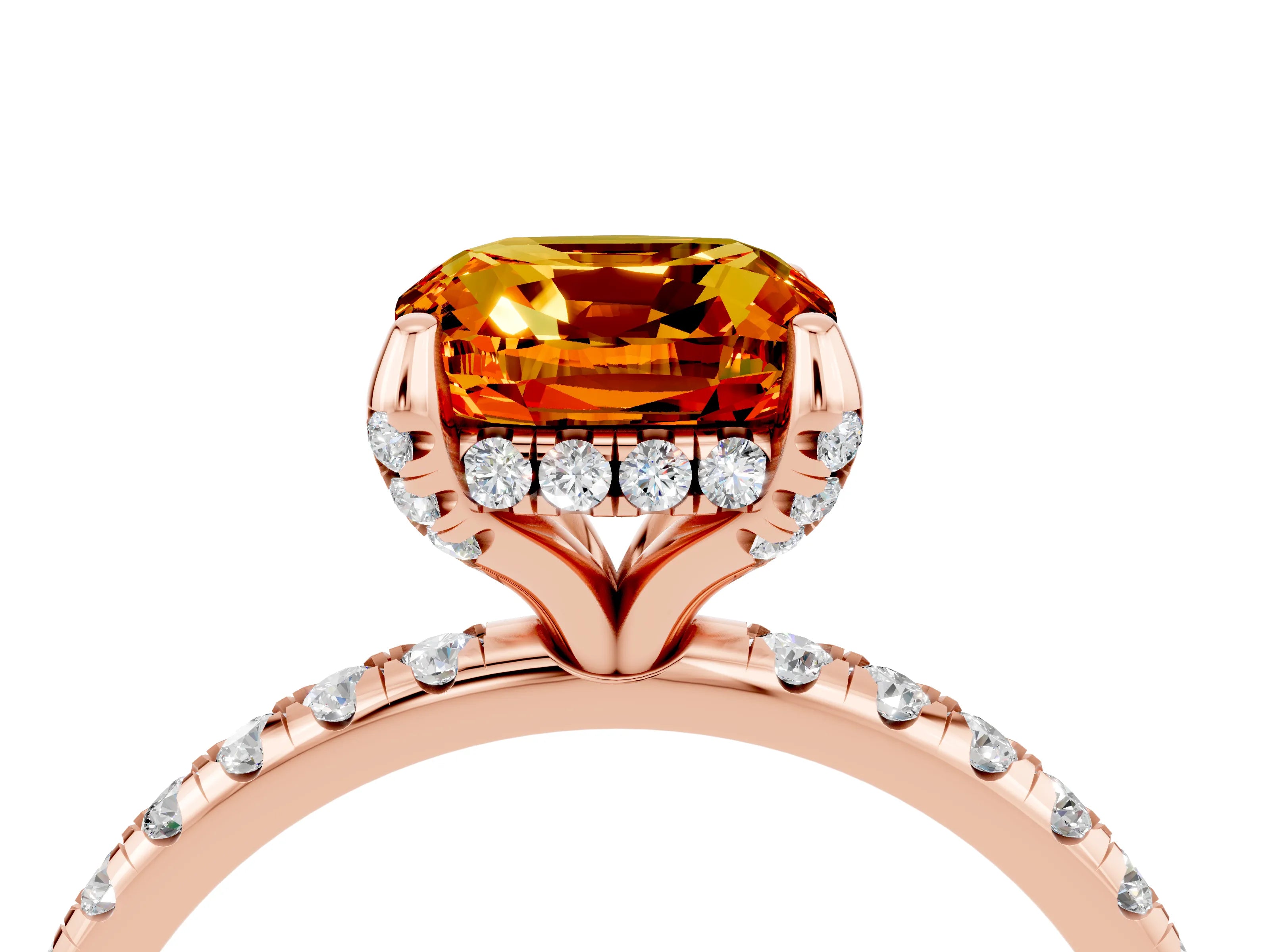 Rose gold Cushion Cut Diamond Solitaire Ring with Four-Prong Setting and Pavé Band_4
