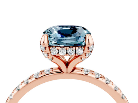 Rose gold Cushion Cut Diamond Solitaire Ring with Four-Prong Setting and Pavé Band_4