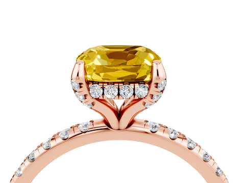 Rose gold Cushion Cut Diamond Solitaire Ring with Four-Prong Setting and Pavé Band_4