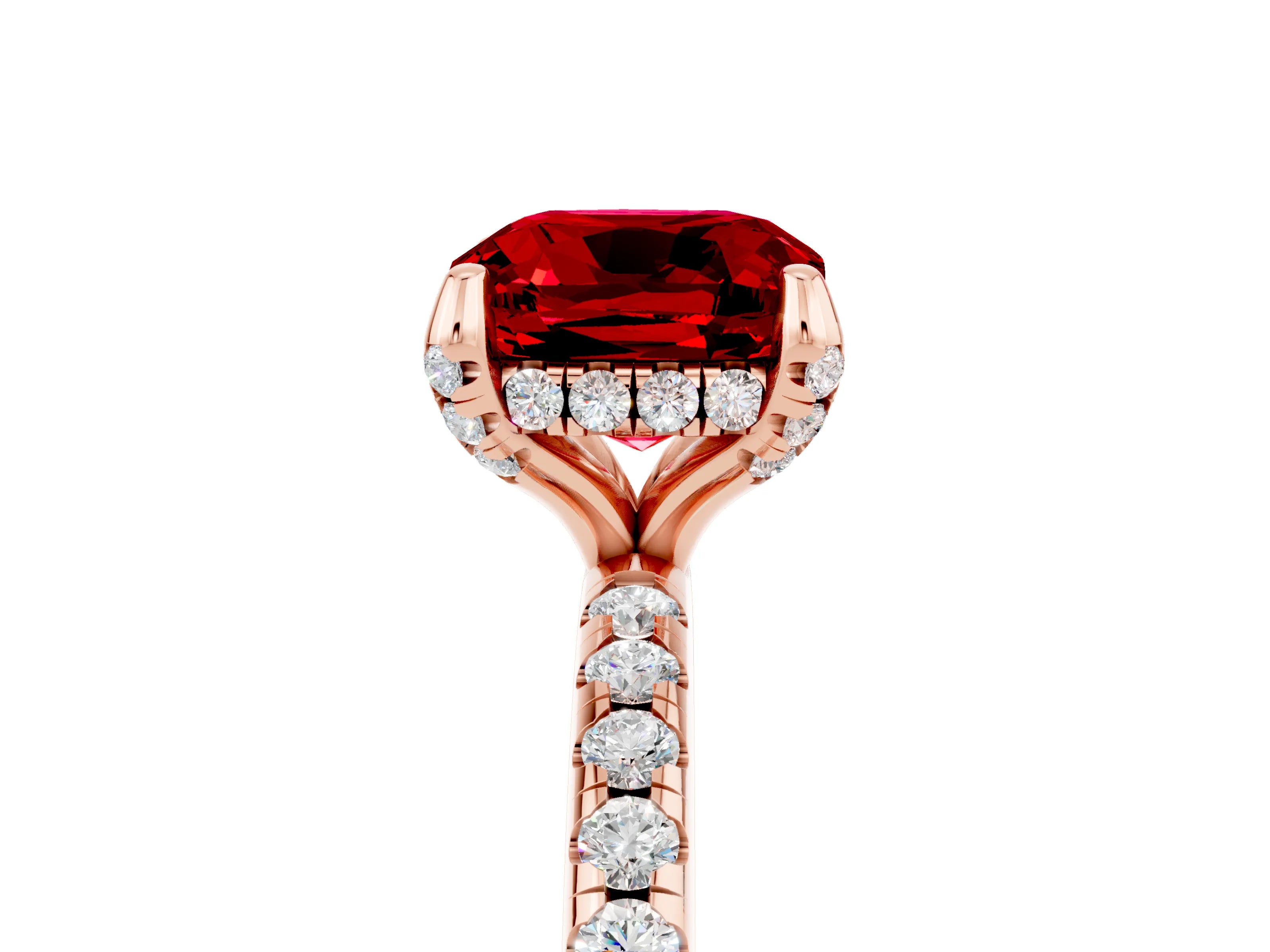 Rose gold Cushion Cut Diamond Solitaire Ring with Four-Prong Setting and Pavé Band_5