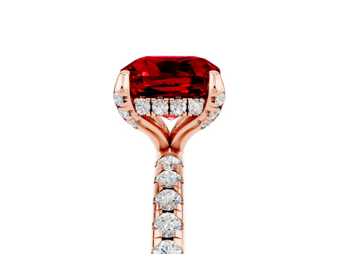Rose gold Cushion Cut Diamond Solitaire Ring with Four-Prong Setting and Pavé Band_5