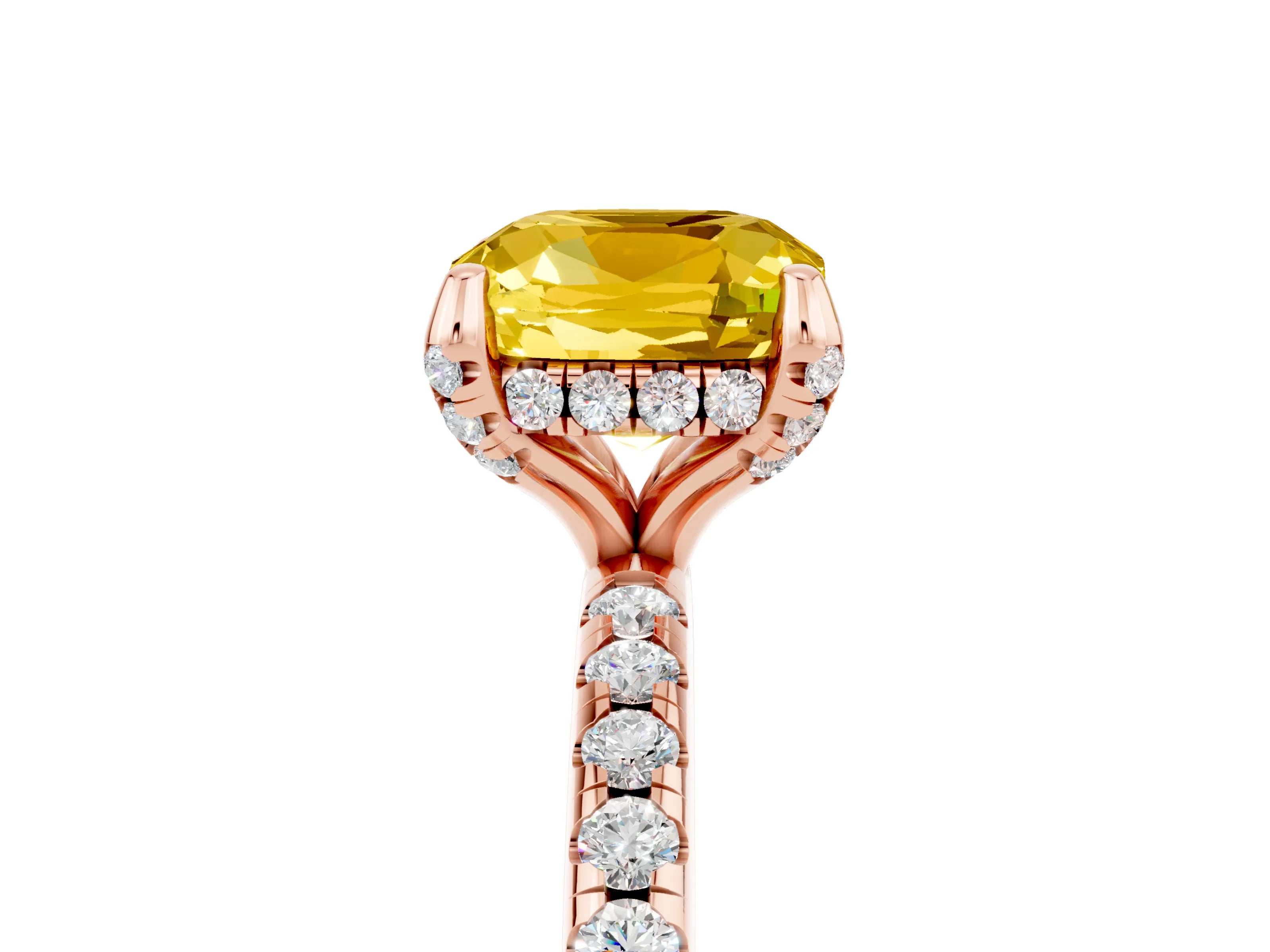 Rose gold Cushion Cut Diamond Solitaire Ring with Four-Prong Setting and Pavé Band_5