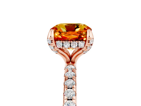 Rose gold Cushion Cut Diamond Solitaire Ring with Four-Prong Setting and Pavé Band_5