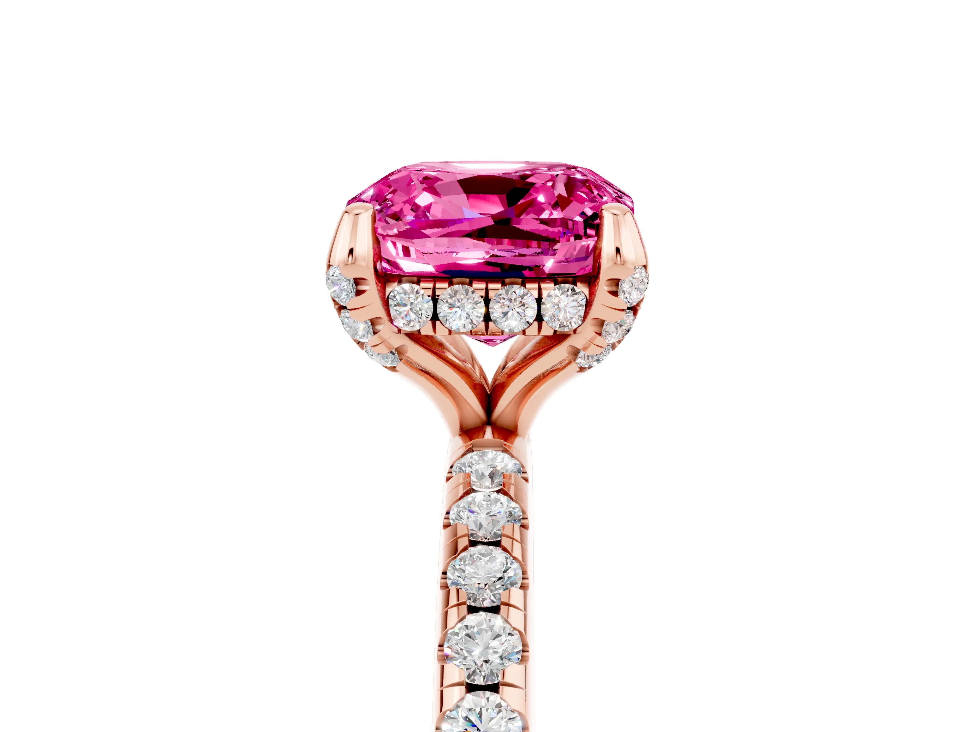 Rose gold Cushion Cut Diamond Solitaire Ring with Four-Prong Setting and Pavé Band_5