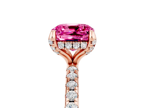 Rose gold Cushion Cut Diamond Solitaire Ring with Four-Prong Setting and Pavé Band_5