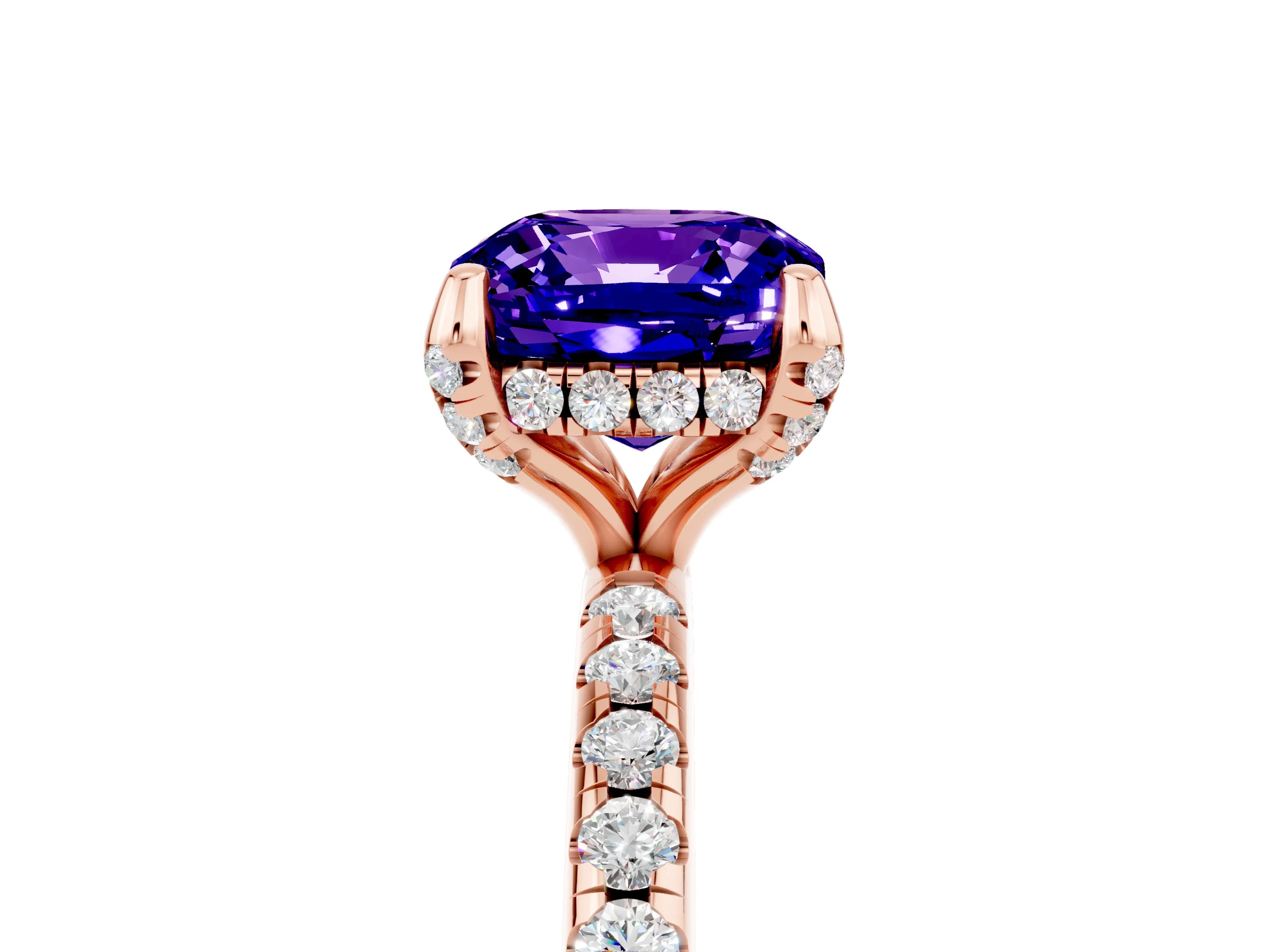 Rose gold Cushion Cut Diamond Solitaire Ring with Four-Prong Setting and Pavé Band_5