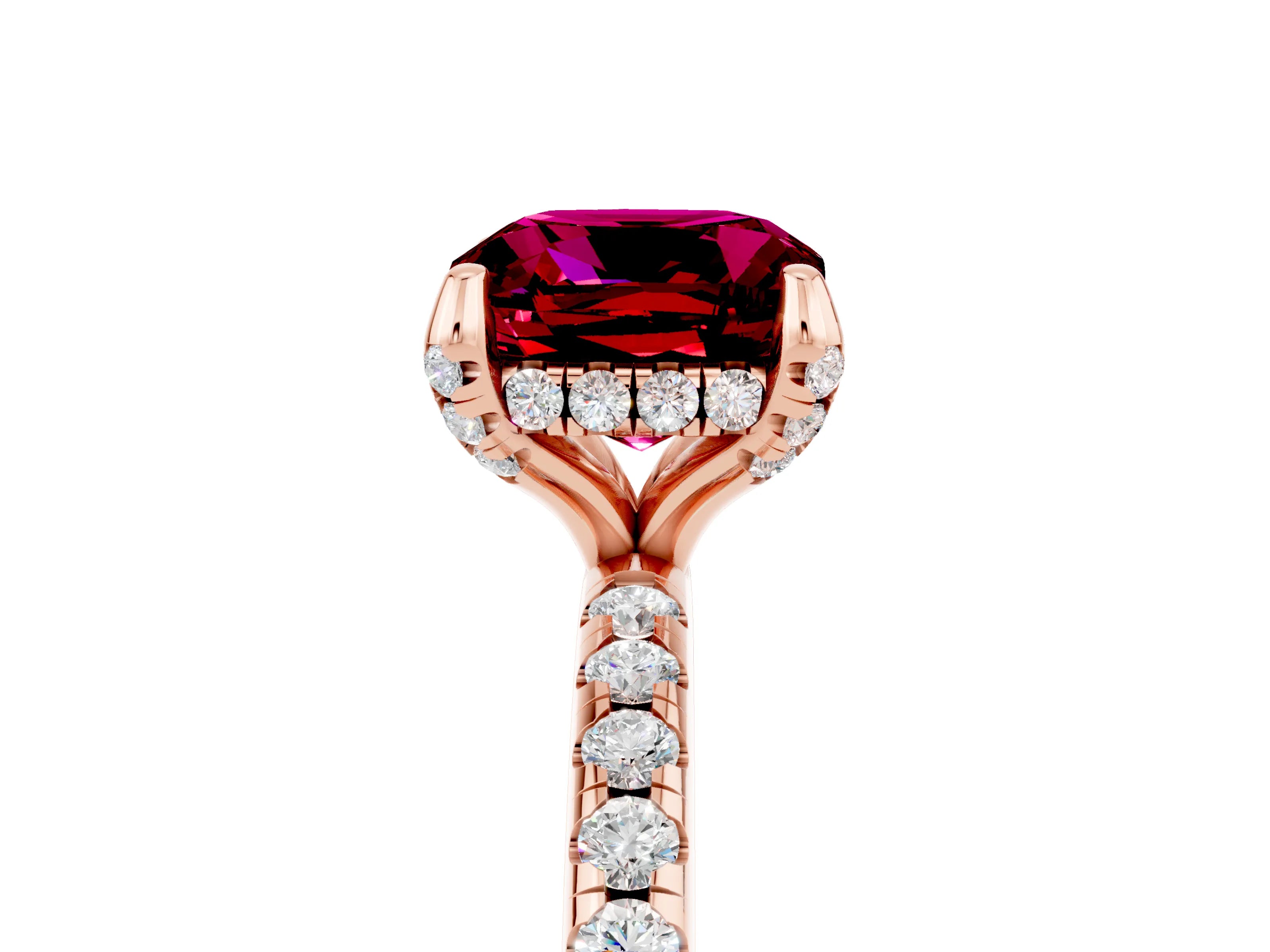 Rose gold Cushion Cut Diamond Solitaire Ring with Four-Prong Setting and Pavé Band_5