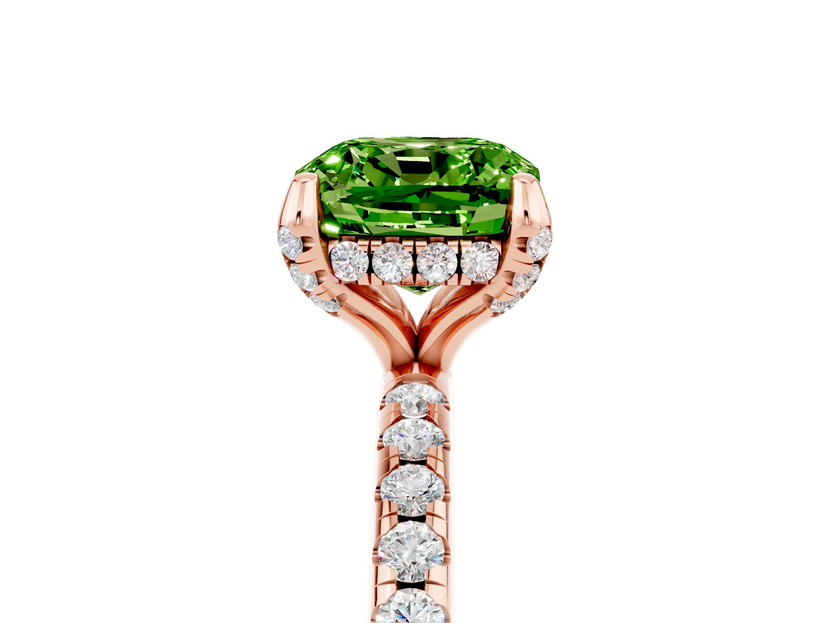 Rose gold Cushion Cut Diamond Solitaire Ring with Four-Prong Setting and Pavé Band_5