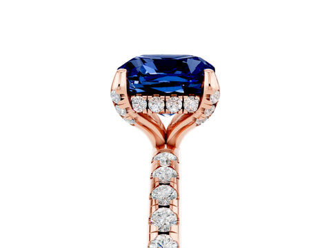 Rose gold Cushion Cut Diamond Solitaire Ring with Four-Prong Setting and Pavé Band_5