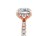 Rose gold Cushion Cut Diamond Solitaire Ring with Four-Prong Setting and Pavé Band_5