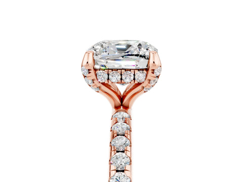 Rose gold Cushion Cut Diamond Solitaire Ring with Four-Prong Setting and Pavé Band_5