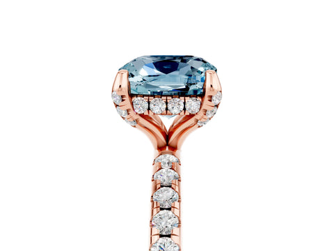 Rose gold Cushion Cut Diamond Solitaire Ring with Four-Prong Setting and Pavé Band_5