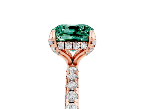 Rose gold Cushion Cut Diamond Solitaire Ring with Four-Prong Setting and Pavé Band_5