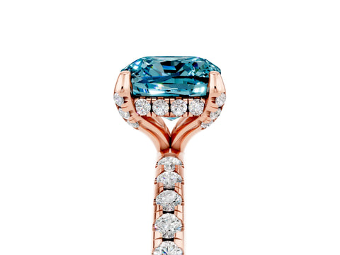 Rose gold Cushion Cut Diamond Solitaire Ring with Four-Prong Setting and Pavé Band_5