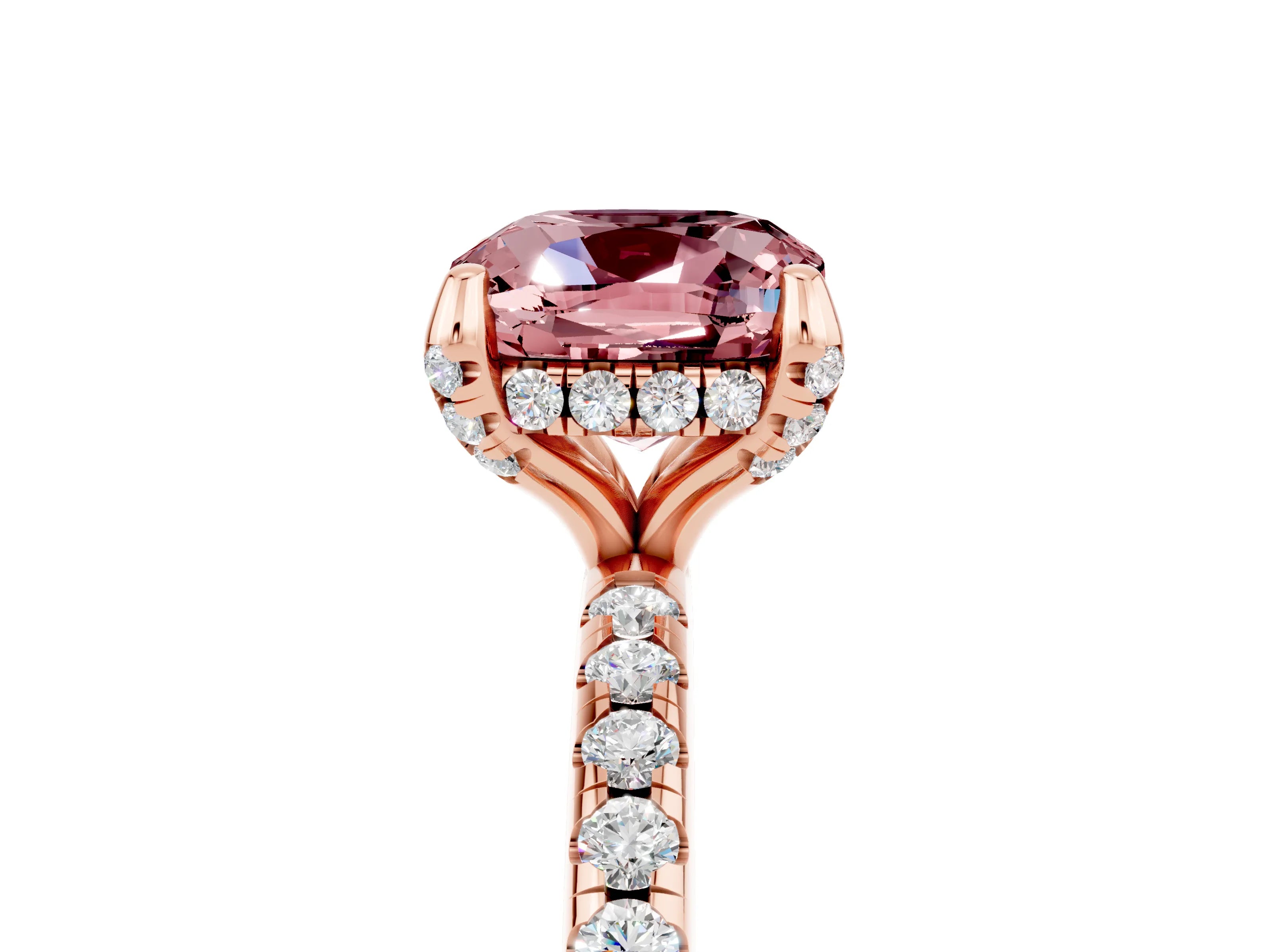 Rose gold Cushion Cut Diamond Solitaire Ring with Four-Prong Setting and Pavé Band_5