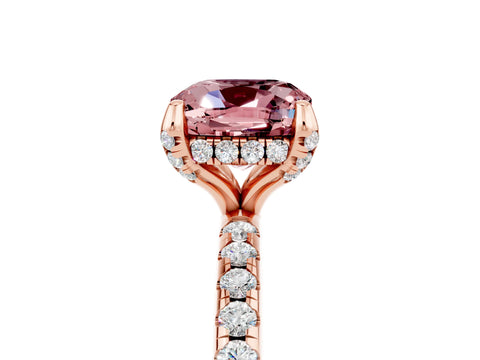 Rose gold Cushion Cut Diamond Solitaire Ring with Four-Prong Setting and Pavé Band_5