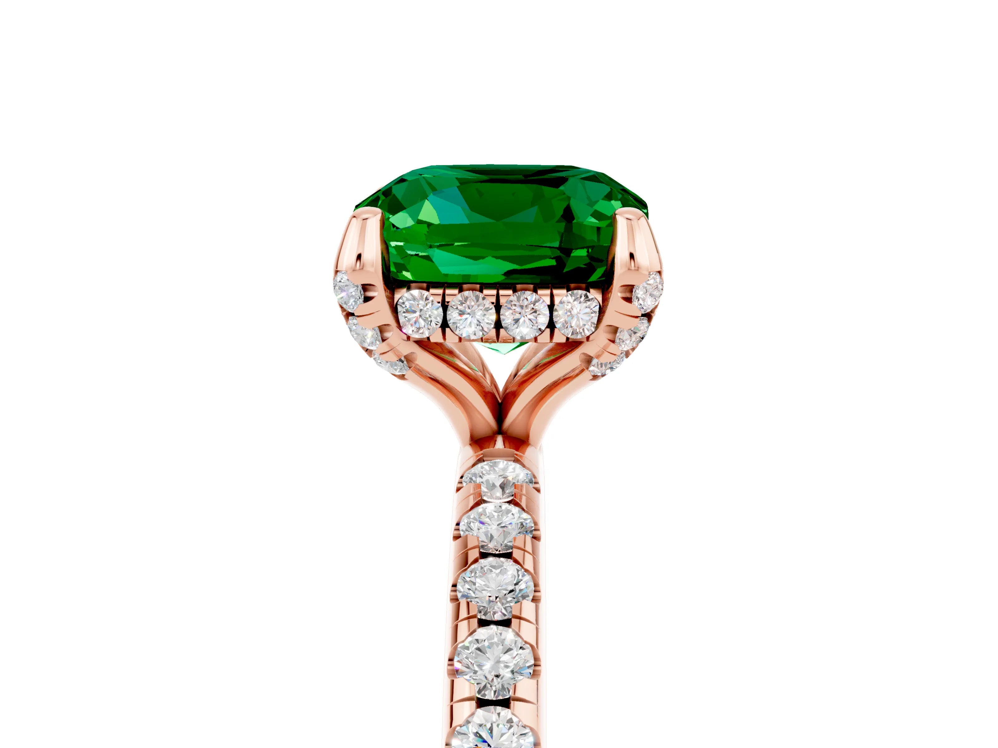 Rose gold Cushion Cut Diamond Solitaire Ring with Four-Prong Setting and Pavé Band_5