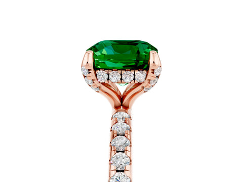 Rose gold Cushion Cut Diamond Solitaire Ring with Four-Prong Setting and Pavé Band_5