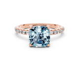 Rose gold Cushion Cut Diamond Solitaire Ring with Four-Prong Setting and Pavé Band
