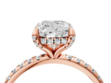 Rose gold Cushion Cut Diamond Solitaire Ring with Four-Prong Setting and Pavé Band_7