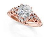 Rose gold Cushion Cut Diamond Solitaire Ring with Hidden Halo and Pavé Band_28
