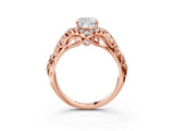 Rose gold Cushion Cut Diamond Solitaire Ring with Hidden Halo and Pavé Band_30