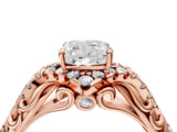 Rose gold Cushion Cut Diamond Solitaire Ring with Hidden Halo and Pavé Band_31