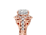 Rose gold Cushion Cut Diamond Solitaire Ring with Hidden Halo and Pavé Band_32
