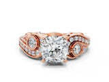Rose gold Cushion Cut Diamond Solitaire Ring with Milgrain Pavé Band and Four-Prong Setting_179