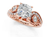 Rose gold Cushion Cut Diamond Solitaire Ring with Milgrain Pavé Band and Four-Prong Setting_180